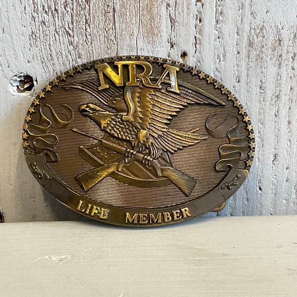 Vintage NRA 1985 Belt Buckle Life Member Solid Brass Norman Foundry USA - Picture 2 of 7